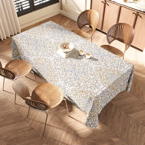 Modern Floral Tablecloth: Elegant Gold White Dining Room Decor for Kitchen Tables 60x125cm Square Home Textiles