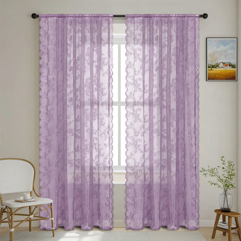 1pc Romantic Lace Sheer Curtain, Flower Lace Window Curtains for Living Room Bedroom Home Decor, Window Screening Rod Pocket