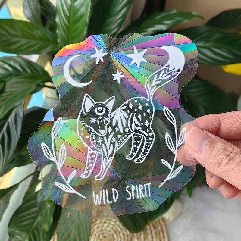 PVC 3D Rainbow Sun Catcher Wall Stickers Cat Bear Spaceship Planet Suncatcher Self Adhesive Window Stickers Room Home Decor