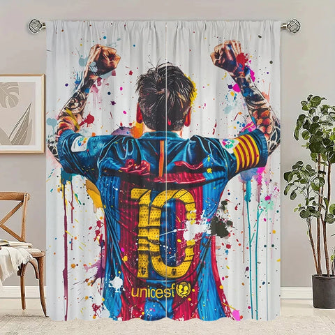 Various Football Number 10 Players -2 pieces - Printed curtains, 100% polyester, suitable for home decor (excluding poles)