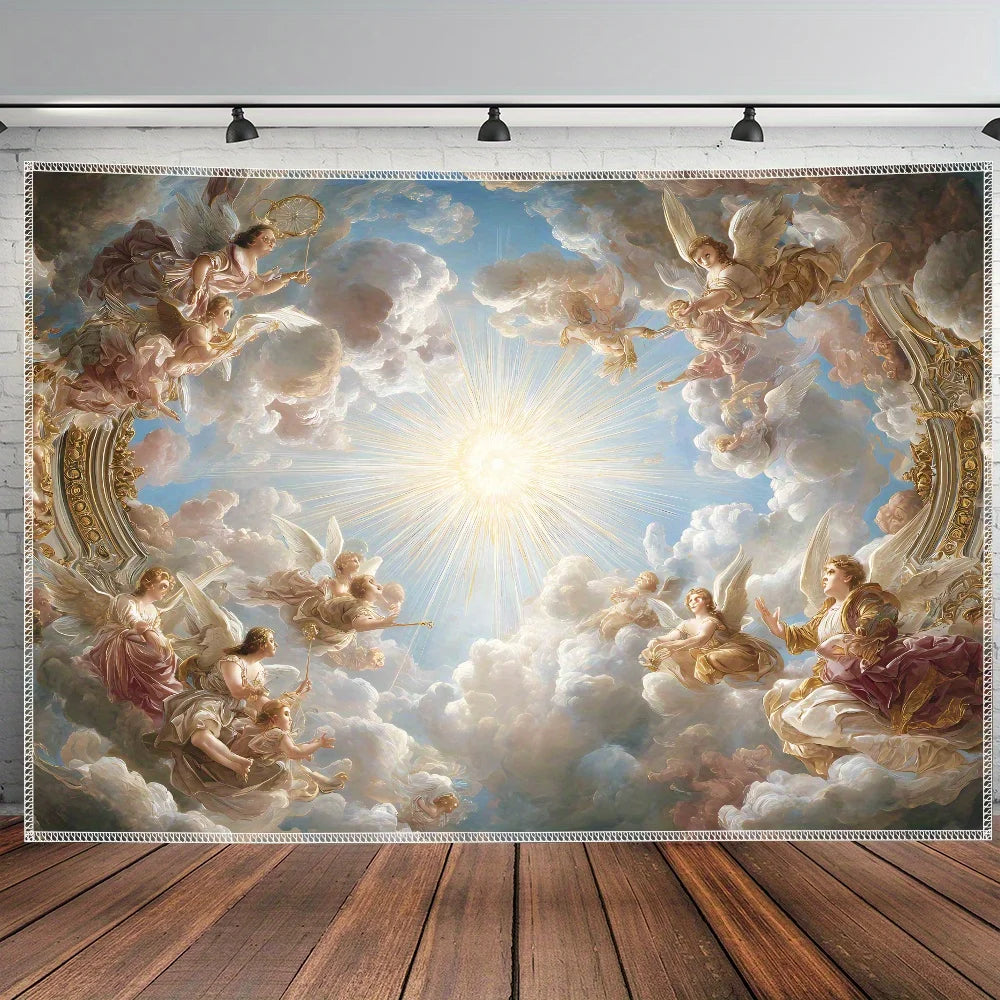 1pc Classic Sun Angel Landscape Tapestry - Polyester fabric, machine washable, suitable for living room, bedroom