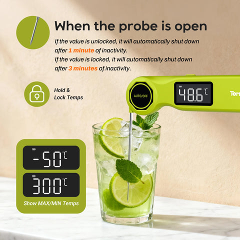 Tempwise RHT-21K Instant Read Food Thermometer IP65 Waterproof Handheld Meat Thermometer Outdoor Indoor BBQ Thermometer