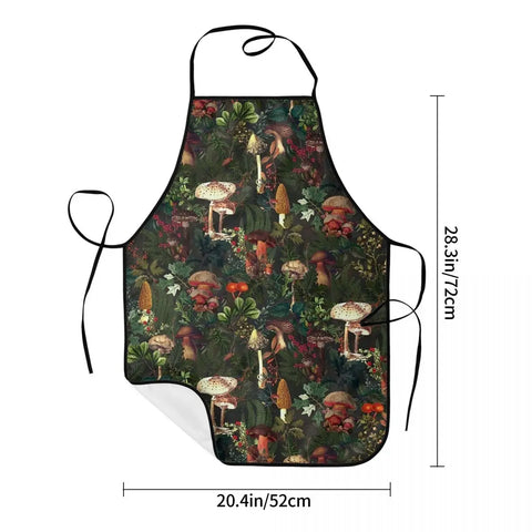 Unisex Vintage Night Mushrooms Apron Adult Women Men Chef Tablier Cuisine for Cooking Kitchen Botanical Forest Garden Painting