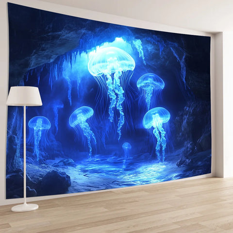 1pc 3D Jellyfish Wall Tapestry, Polyester, Featherless, Universal Decor for Living Room, Bedroom, Office, Party - Elegant Hangin
