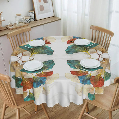 Custom Round Ginkgo Leaf Tablecloth 60 inches Kitchen Dinning Table Cloth Spillproof Table Covers