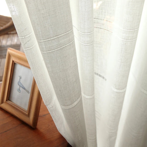 Modern white hollow striped curtain yarn for living room curtains balcony bay window bedroom gauze blinds curtain Custom size