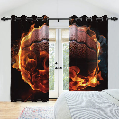 Sports Theme Kids Room Blackout Curtains Football Basketball Rugby Pattern Double Layer Curtains for Bedroom Sports Lovers Decor