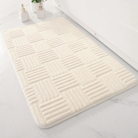 Thickened absorbent striped floor mat solid color bathroom carpet bedroom comfortable cotton velvet non-slip mat entrance mat