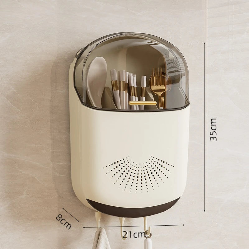 Chopstick Storage Box Wall Mounted Household Kitchen Organizer Lid Rack Dish Drying Rack Utensil Holder for Home Accessories