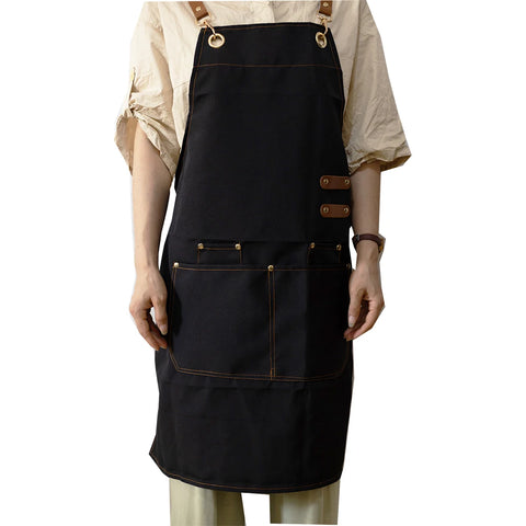 Fashion Unisex Work Apron For Men Canvas Black Apron Bib Adjustable Cooking Kitchen Aprons For Woman With Tool Pockets