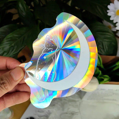 PVC 3D Rainbow Sun Catcher Wall Stickers Cat Bear Spaceship Planet Suncatcher Self Adhesive Window Stickers Room Home Decor