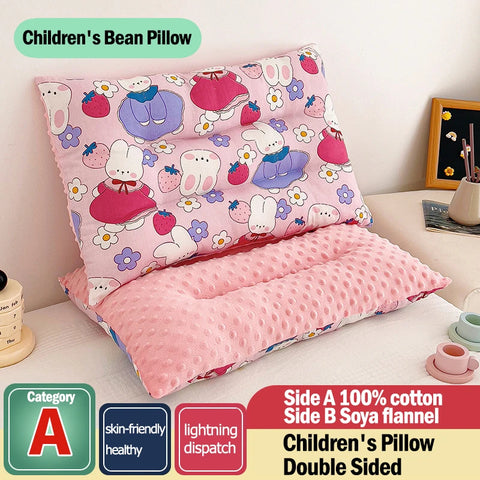 Soft Baby Pillow with Adorable Cartoon Print, Cotton and Microfiber Filling, Gentle Fabric, All-Season Comfort Soothing Cushion