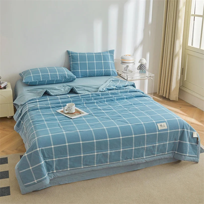 Summer 100% Cotton Thin Quilt Comforter Soft Air Conditioning All Season Quilt/Duvet/Blanket Lightweight Bed Cover Soft Bedding