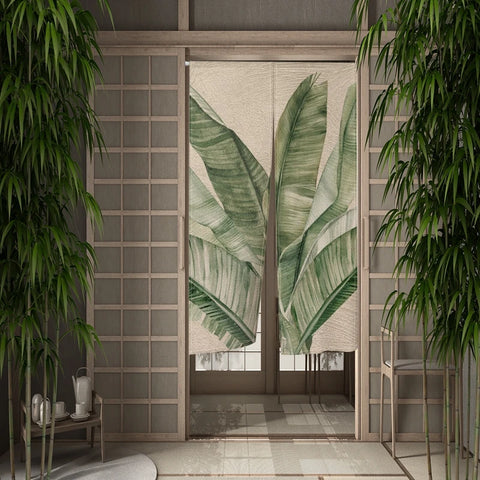 Summer Tropical Plant Leaves Door Curtain Turtle Leaves Partition Curtains Modern Room Kitchen Entrance Hanging Half-Curtain