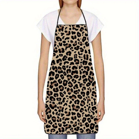 1pc Stylish Leopard Print Sleeveless Polyester Apron for Kitchen, Baking, and Home Decor - Lightweight,Cute Apron