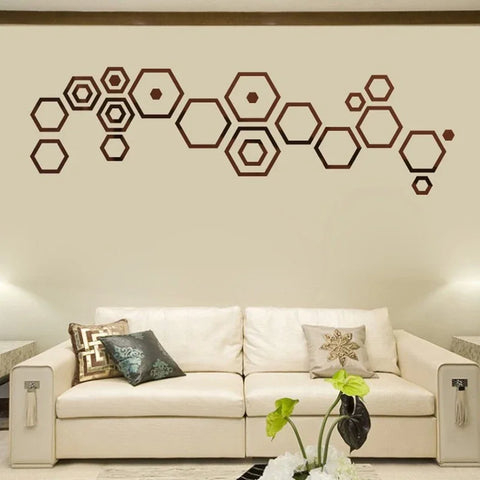 24pcs Hollow 3D Hexagonal Mirror Wall Sticker DIY Honeycomb Decoration Self Adhesive Paper Waterproof Home Living Room Bedroom