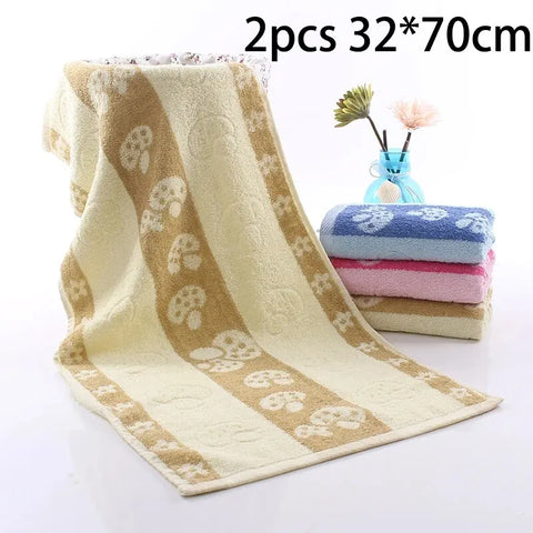 2pcs Cotton Towel Mushroom Style Absorbent Towel Quick Absorbent Soft Quick Dry Face Towel Bathroom Hotel Travel Supply