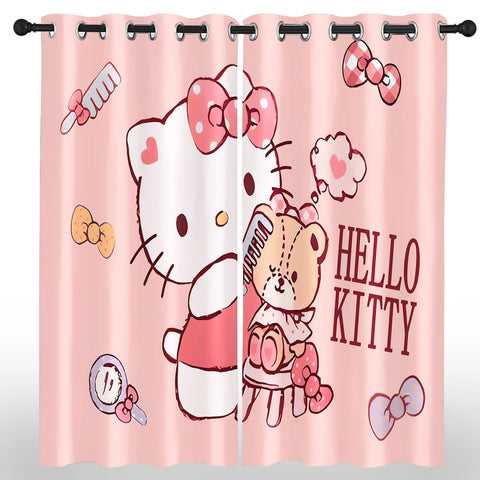 Hello Kitty Sanrio Cartoon Blackout Curtain Polyester  Animated Fashion Printing Suitable for Bedroom Kids Room Decoration