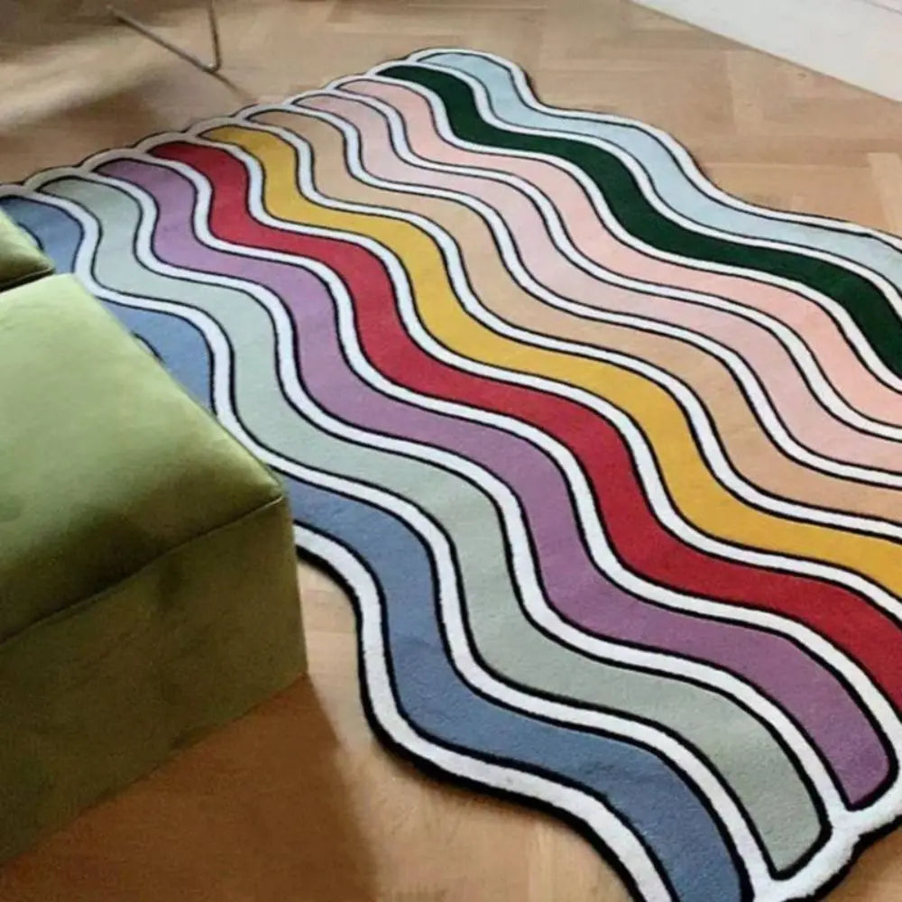 VIKAMA Creative Rainbow Wave Rug Bedside Blanket Absorbent Bathroom Floor Mat Living Room Sofa Coffee Table Rug Easy to clean