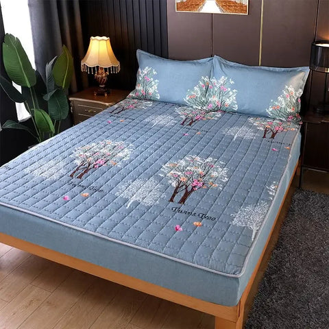 Waterproof Bed Cover Solid Color Fitted Bed Sheet With Elastic Band Anti-slip Adjustable Mattres Protector Fitted Sheet For Home