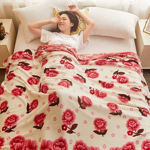 Thin Blanket for Summer Soft Coral Fleece Flannel Blanket for Beds Flower Printed Plaids for Bed Single/Queen/King Size Blanket