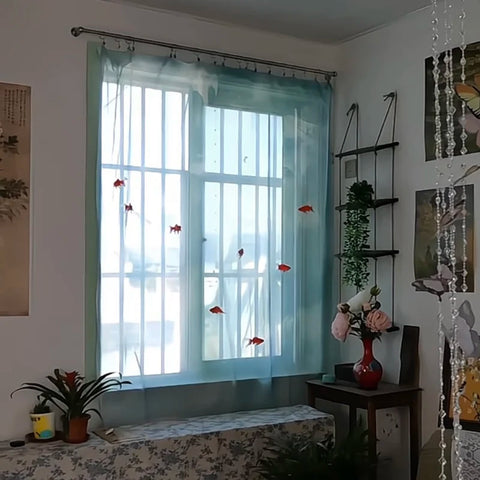 Blue Tulle Curtains DIY Red Fish Hanging Pendant Curtains Decoration Livingroom Partition Curtains Window Curtains for Bedroom