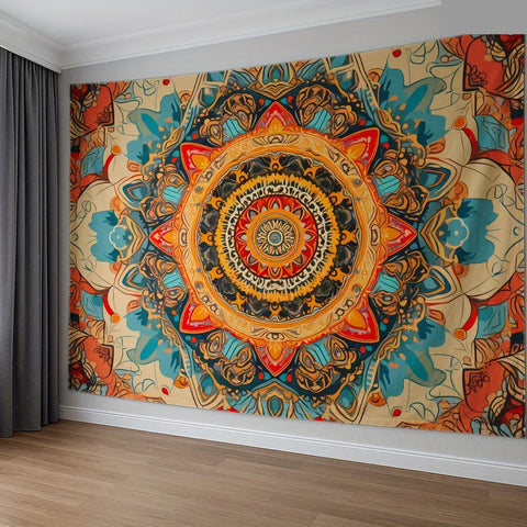 1pc Large Mandala Tapestry - Vibrant Orange/Black/White/Red Bohemian Style | Home Decor, Holiday Gift & Party Event Decoration