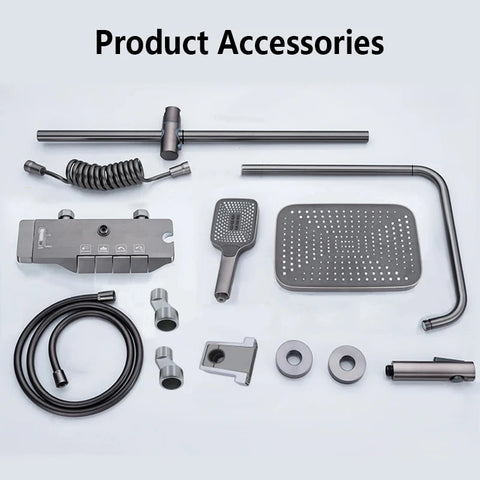 Gray Bathroom Shower Set Piano Key ABS Anti-Rust Shower System Set Wall-Mounted Bathtub Hot and Cold Water Bathroom Accessories