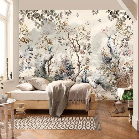 1 Peacock Floral Decorative Tapestry - Elegant wall hanging with bright floral and peacock pattern, polyester fabric