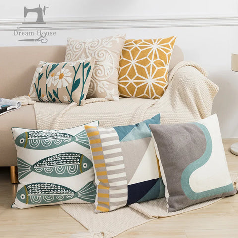 наволочки новог Cushion Cover Daisy Yellow Floral Geometric 45x45/30x50cm Blue Embroidery Soft Cozy Pillow Cover for Living Room