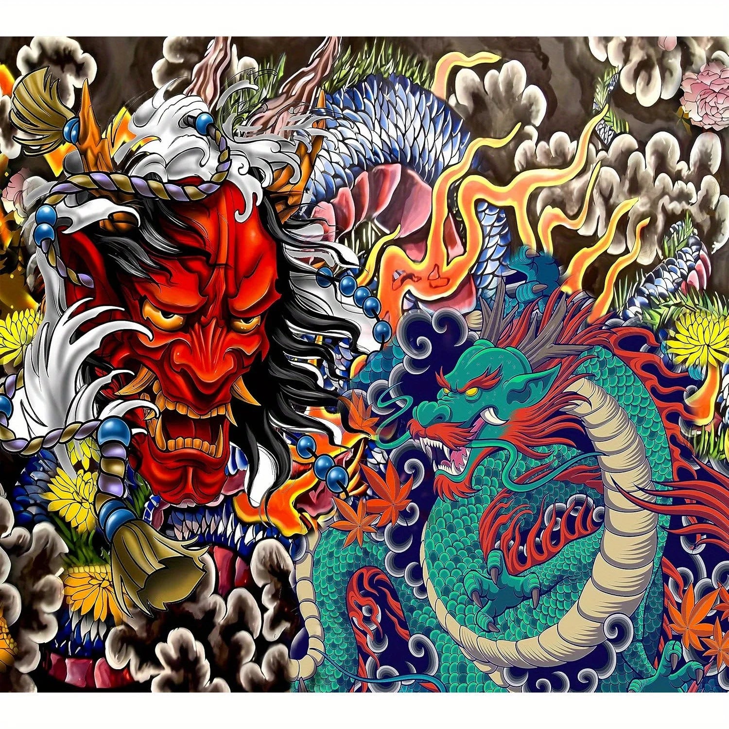 1pc Vibrant Japanese Dragon Tapestry-Fabric Wall Hanging, Aesthetic Anime Art Tapestry for Living Room or Bedroom Decoration