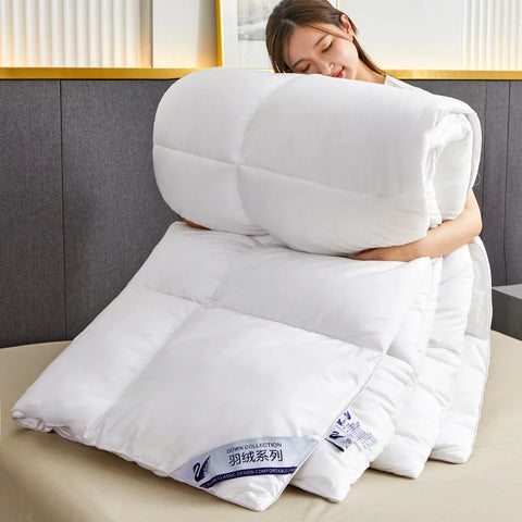 Solid White Goose Down Like Duvet Fluffy Quilted Comforter Comfortable Warm Winter/Autumn Thick Blanket 150*200cm Quilt Core