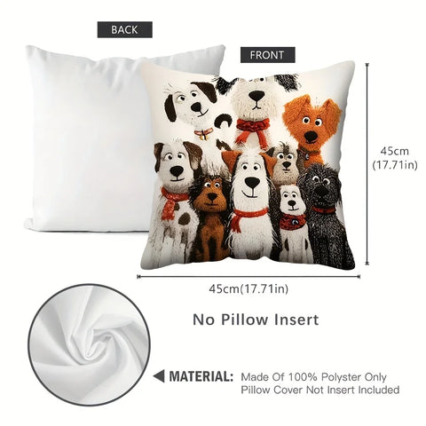 "Adorable Dog Family Pillow Cover Soft Plush Gift for Kids Adults No Insert Included Cozy Decorative Cushion Case"