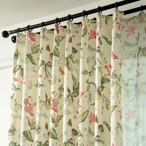 American Pastoral Floral Blackout Curtains For Living Room Bedroom Printed Blossom Window Linen Curtains Home Decor Tulle Drapes