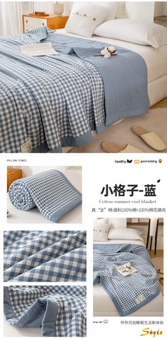 Japanese-style Plaid Summer Blanket 100% Cotton Skin Friendly Quilted Queen Quilt 220*240 Breathable King Size Duvet Comforter