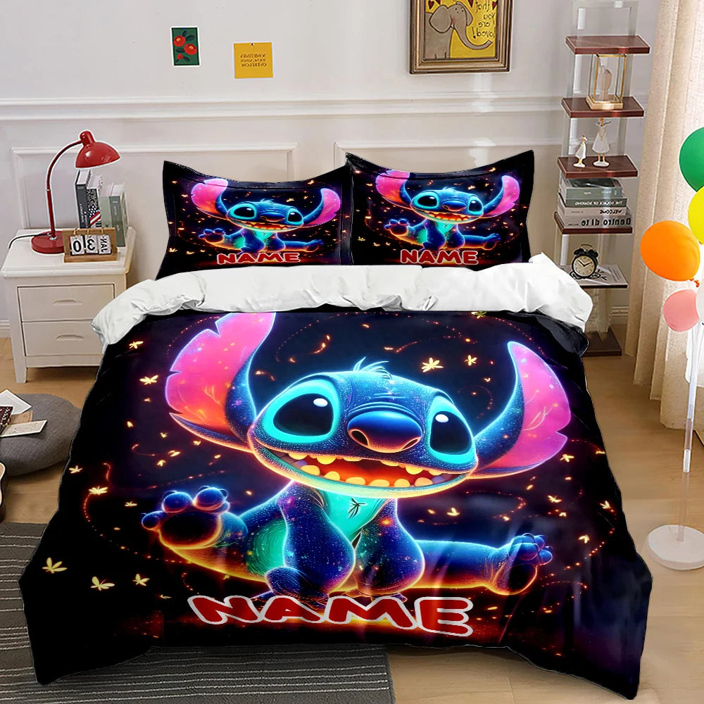 Personalized Name Custom Disney Stitch Printed Cartoon Bedding Set Duvet Cover Adult Kids Birthday Gift Full Size Luxury Gift