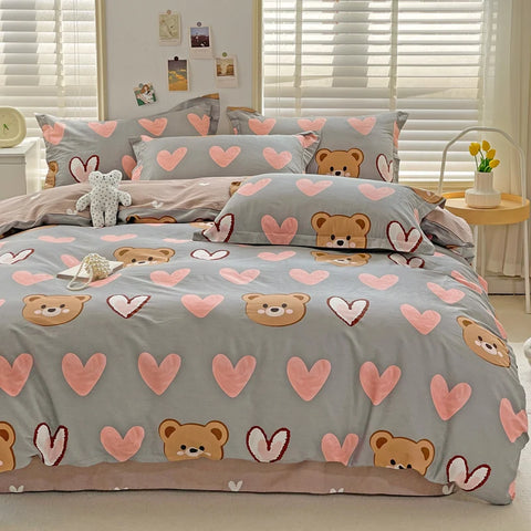 Cute Bear Duvet Cover Set for Teens, 3-Pieces Set 100%Cotton Comforter Cover with Pillow Shams, Soft Comfortable Kids Bedding