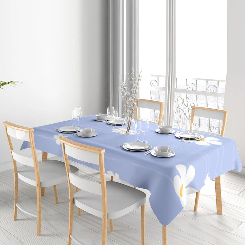 Blue floral tablecloth with white flowers, suitable for dining room decor home textiles decorative items, kitchen table covers s
