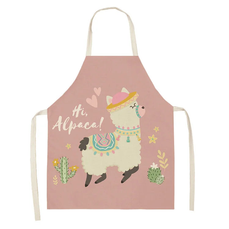 Alpaca Llama Cactus Printed Cotton Linen Sleeveless Aprons Kitchen Women Pinafore Home Cooking Baking Waist Bib Fartuchy Tablier