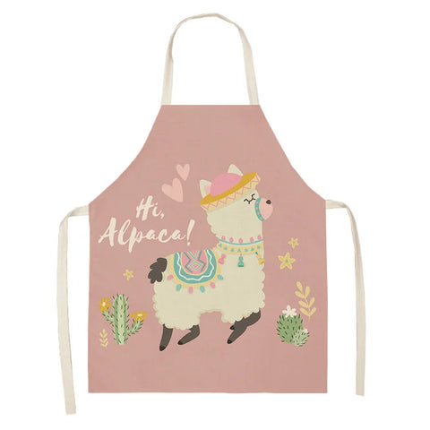 Alpaca Llama Cactus Printed Cotton Linen Sleeveless Aprons Kitchen Women Pinafore Home Cooking Baking Waist Bib Fartuchy Tablier