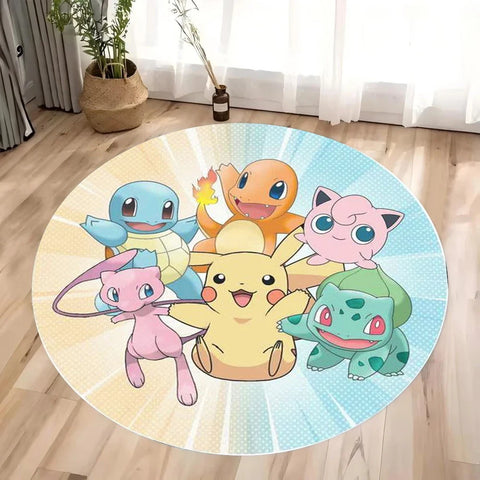 MINISO Pokemon Elves Round Rug for Living Room Sofa Decor Bedside Soft Rug Hanging Basket Nonsilp Mat Game Room Chair Floor Mat