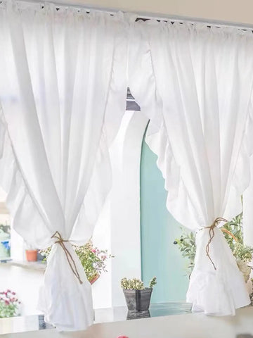 White Half-Curtain Mini for Bedroom Kitchen Door Drape Cafe Window Panel Sheer Tulle Curtain 1 Pcs
