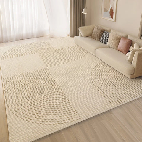 Checkered Pattern Short Pile Carpet, Beige Washable Carpet, Non-Slip Floor Mat for Living Room, Bedroom, Entrance and Kitchen