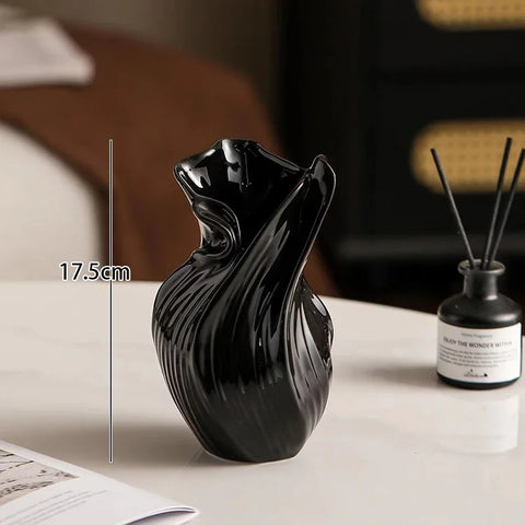 17.5cm Nordic Ceramic Vase Abstract Grass Dried Real Flower Living Dinning Room Cabinet Office Desktop Decoration Gift