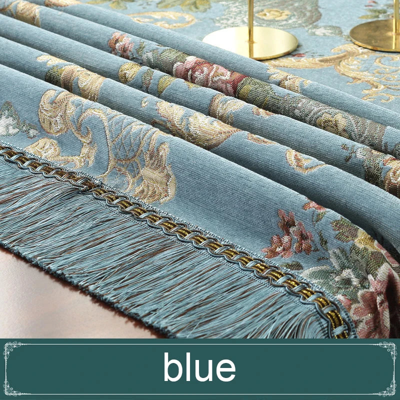 European Retro Dinning Tablecloth With Tassel Luxury Embroidery Table Cover Flower Elegant Table Cloth Decoration Living Room