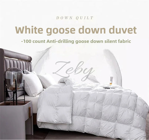 High Grade 100% White Goose Down Quilt Winter Warm Feather Duvet Queen King Cozy Lightweight 3D Bread Comforter Pinch Pleated