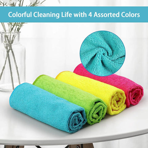 Microfiber Cleaning Cloth 12 Pack Cleaning Rags Cleaning Towels with 4 Color Assorted 11.5"X11.5"(Green/Blue/Yellow/Pink)