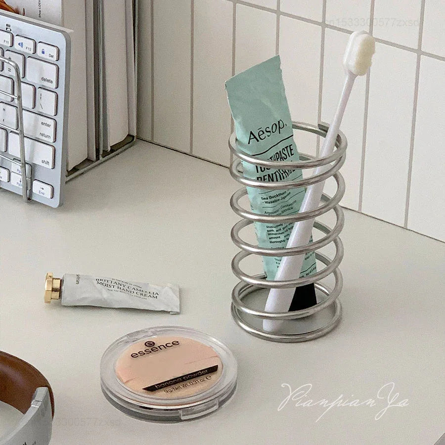 Multipurpose Stainless Steel Toothbrush Holder Bathroom Accessories for Toothpaste Makeup Brush Storage Rack Home Decoration