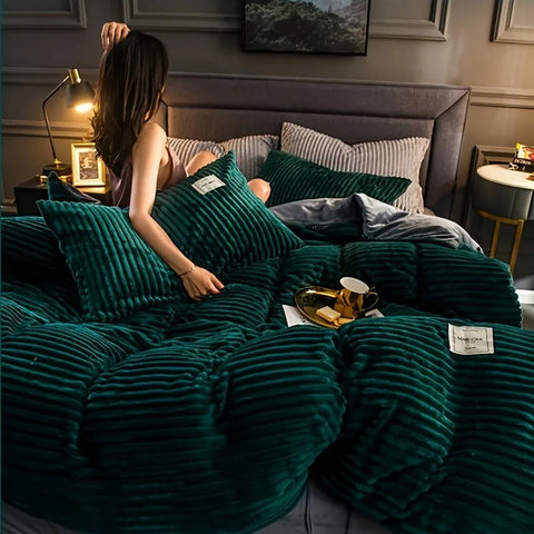 Puffy Duvet Cover Super Soft Plush Bedding Set Fall And Winter Thickened Plush Double Bed Cove