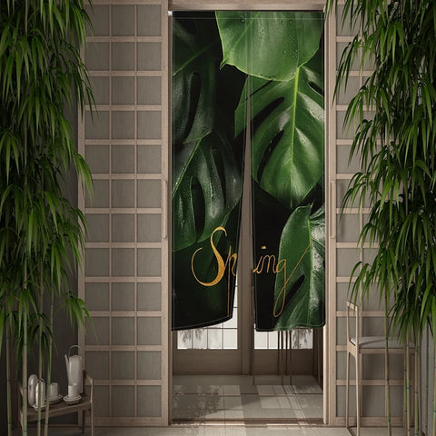 Summer Tropical Plant Leaves Door Curtain Turtle Leaves Partition Curtains Modern Room Kitchen Entrance Hanging Half-Curtain